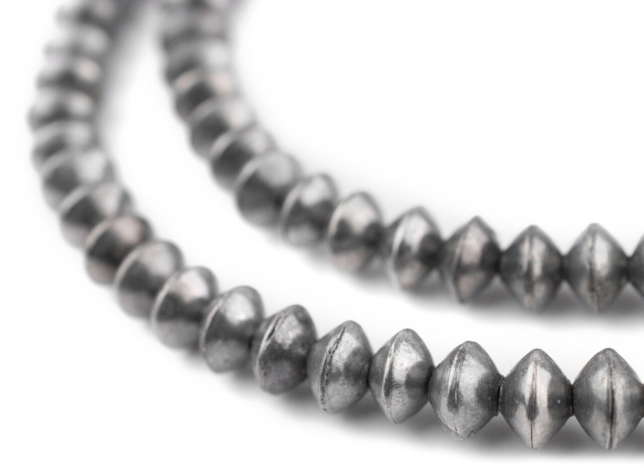 The Bead Chest Ethiopian Silver Saucer Beads, Large Hollow Handmade Bicone Lightweight Crafts Supplies for Jewelry Making (8mm)